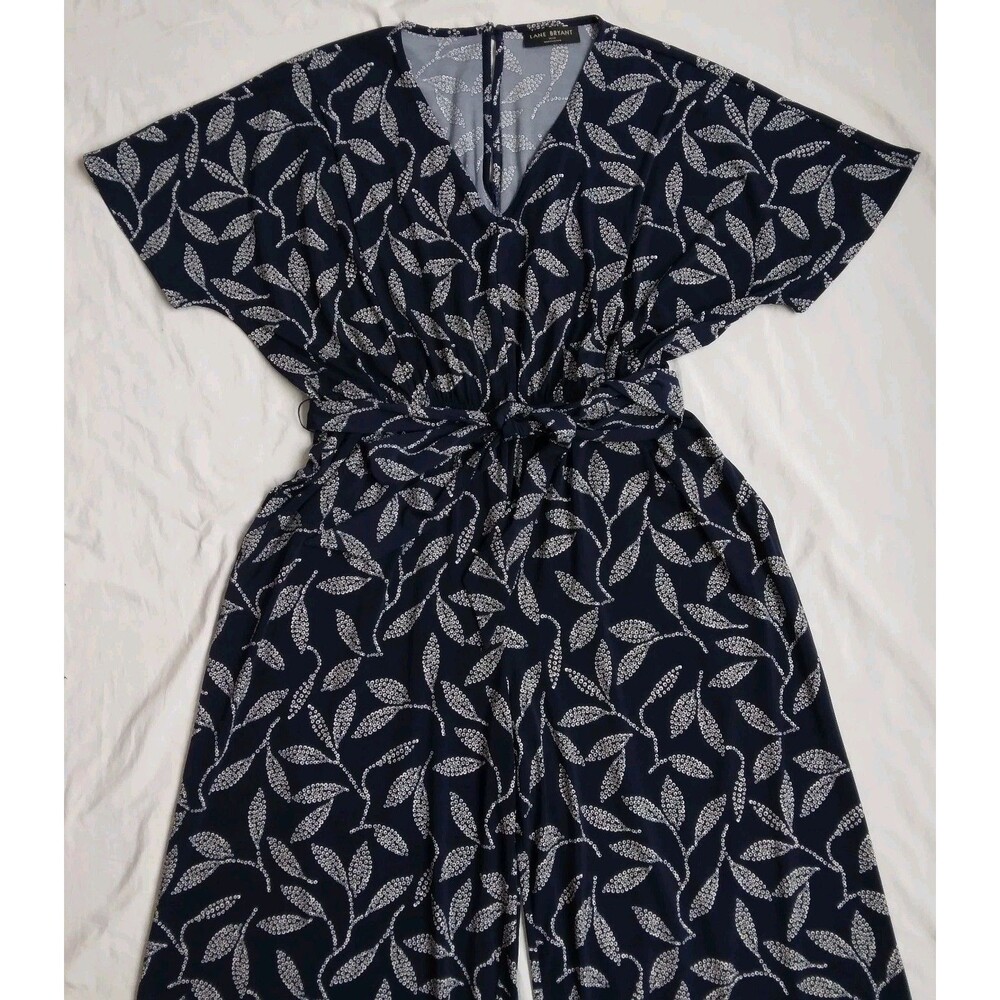 Lane Bryant Kimono Sleeve V-Neck Jersey Jumpsuit Leaves Flowy Chic Boho 14/16 - Picture 4 of 12